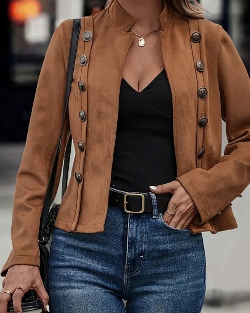 Γυναικεία Casual Jacket Άνετο Κουμπιά Ενεργό Καθημερινό Σκέτο ΕΞΩΤΕΡΙΚΟΥ ΧΩΡΟΥ Δρόμος Αργίες Καθημερινά Ρούχα Σταυρωτό Κανονικό Όρθιος Γιακάς Κανονικό Μακρυμάνικο Εξωτερικά ενδύματα Μαύρο Καφέ 2025 - $34.99 –P4
