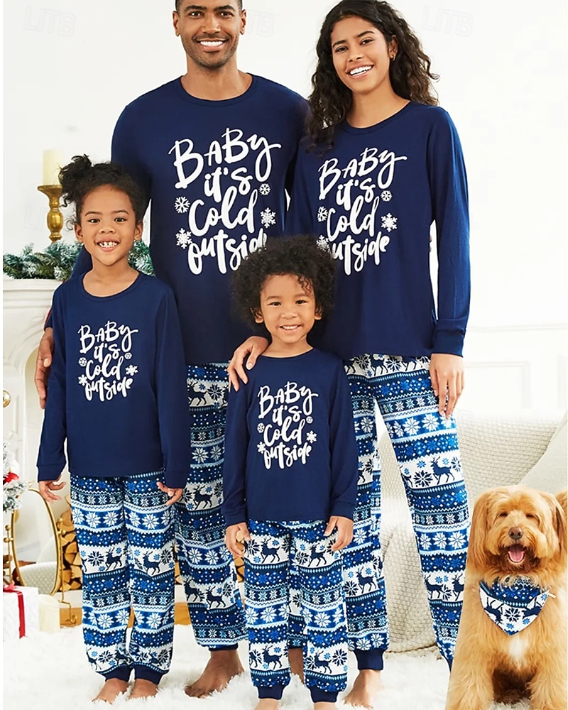 Family Pajamas Letter Christmas Pattern Home Print Dark Blue Long Sleeve Active Matching Outfits 2026 - $19.99 –P1