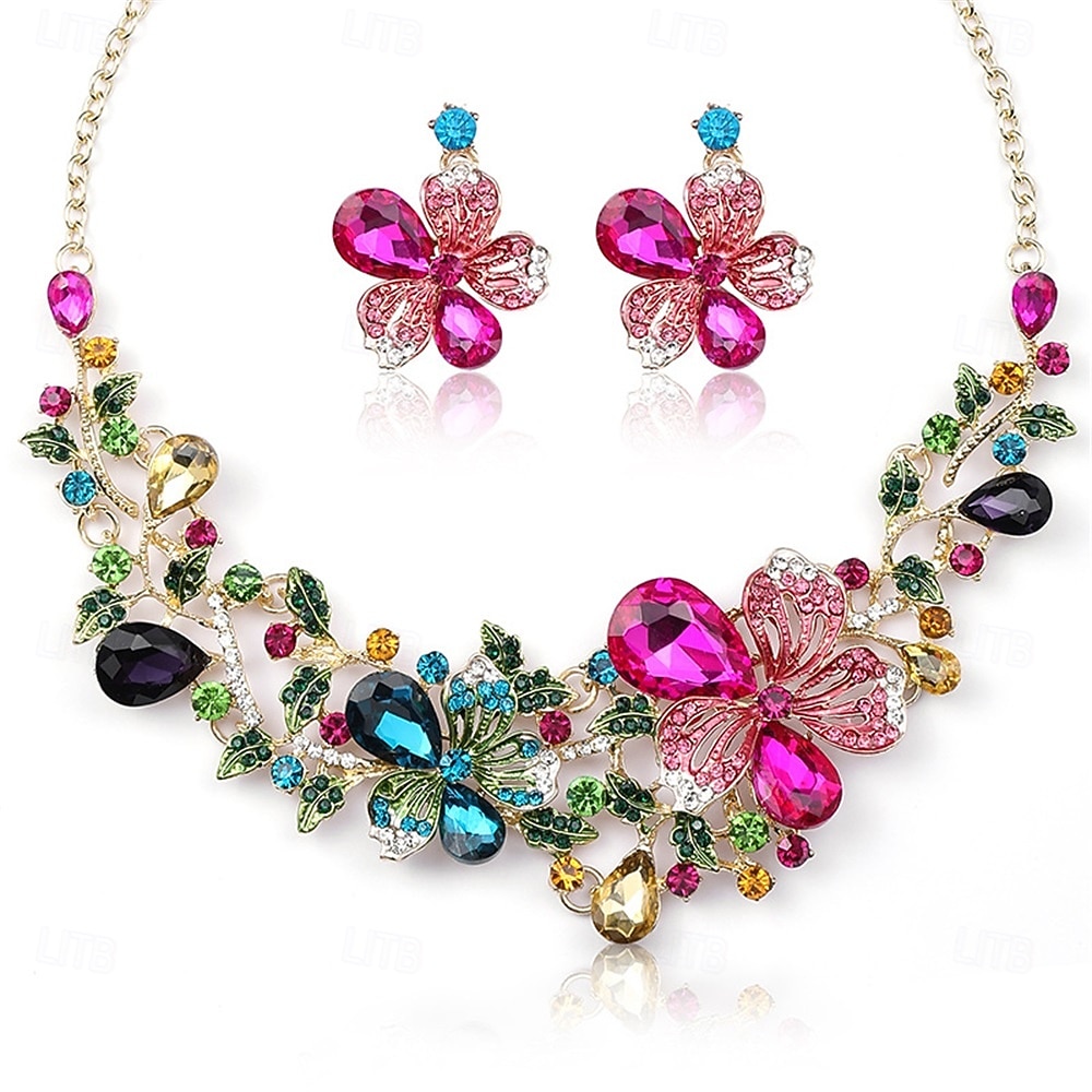 Parure de bijoux 2 Strass Chrome 1 Collier Boucles d'oreilles Femmes Élégant ancien Mode Le style rétro Classique Parure de Bijoux Pour Mariage Soirée robe demoiselle d honneur de 2025 ? $19.99 –P2