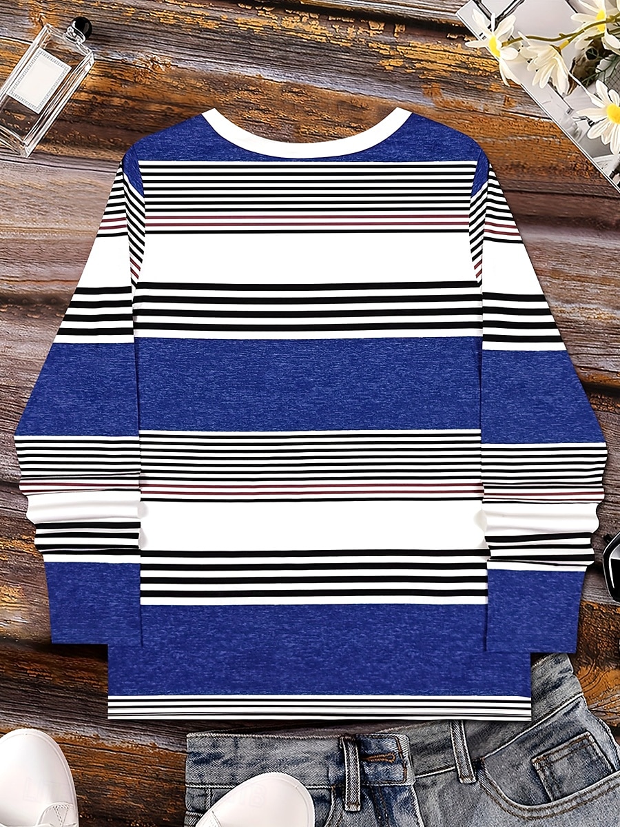 Dam T-shirt Långärmad Grafisk Geometrisk Randig Vintage Stilig Klassisk Långärmad V-ringad Regula Tops Dagstryck Kungablå Himmelblå Vår Höst Vinter Förvår 2026 - $24.99 –P5