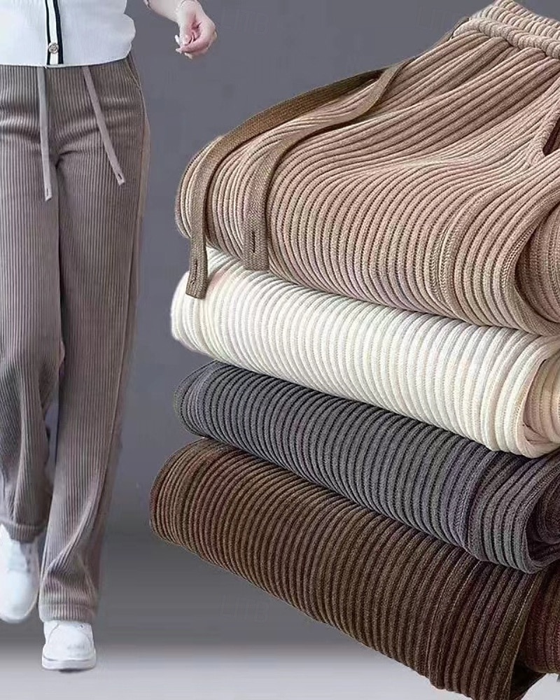 Naisten Vakosamettihousut Housut Suora Katutyyli Vapaa-aika Täyspitkä Luonnollinen Tavallinen Joustava kiristysnauhan suunnittelu Mukava Katu Pyhäpäivä Viikonloppu Tumma harmaa Musta Khaki Syksy 2025 - $20.99 –P1