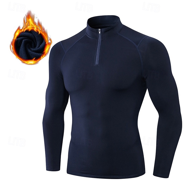 Herr Kompressionströja Fleece-underställ Träningstoppar Kvarts dragkedja Långärmad Överdelar Fritids- Solid färg Snabb tork Varm Gym Basket Träning Sportkläder Sportkläder Vinrött Svart Vit 2025 - $22.99 –P5