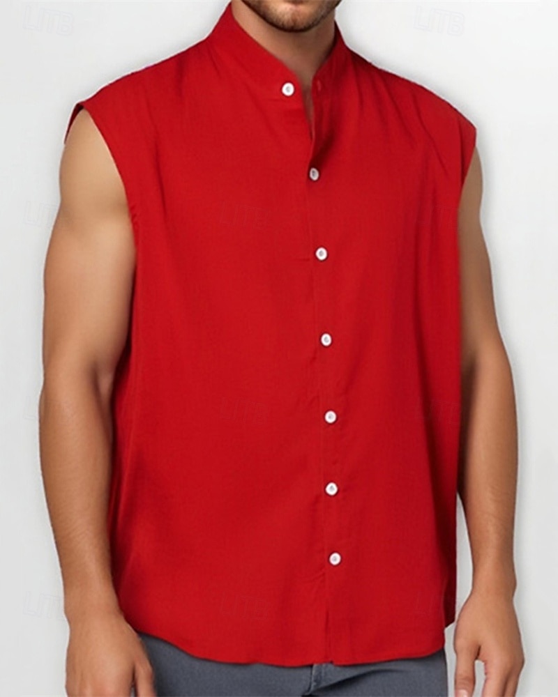 Per uomo Camicia Camicia Estiva Camicia casual Camicia da Spiaggia Camicia con Bottoni Nero Verde chiaro Rosa Rosso Verde Senza Maniche Semplice Colletto alla coreana Vacanza Camicia hawaiana del 2025 a $19.99 –P4