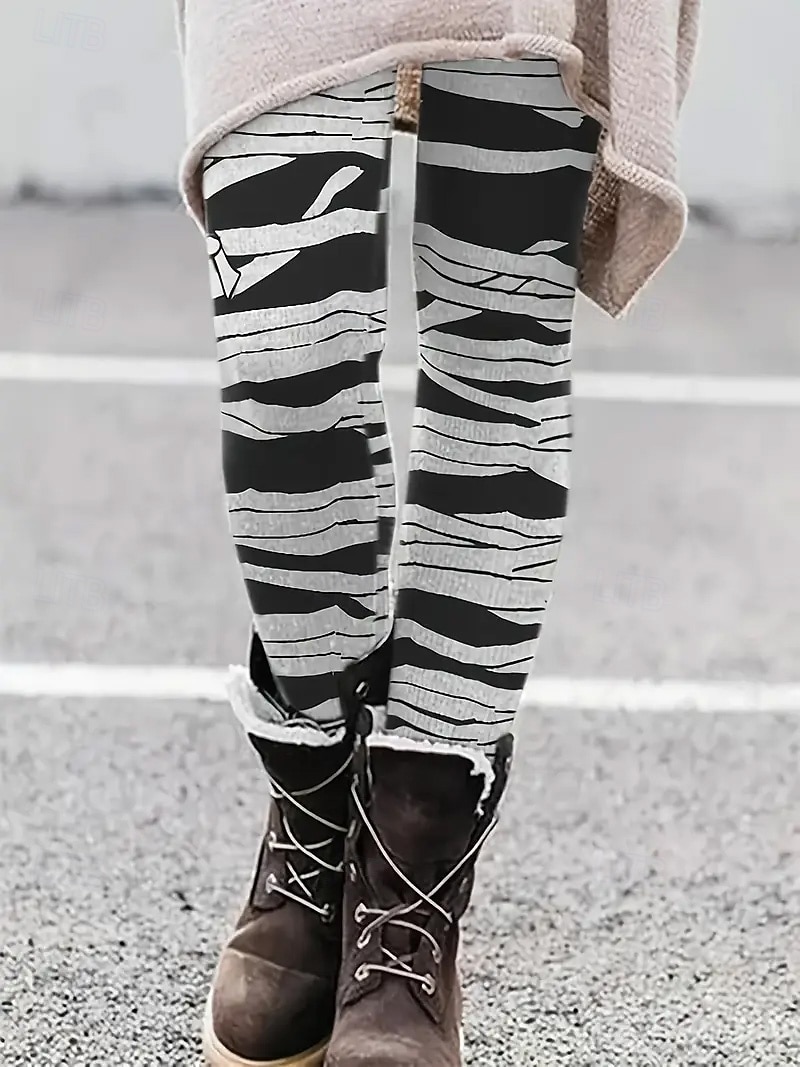 Women's Pants Trousers Leggings Streetwear Casual Full Length High Waist Striped Elastic Waist Print Breathability Comfortable Stretchy Vacation Street Daily Wear Black Grey Black 2# Yellow Pink 2025 - $18.99 –P5