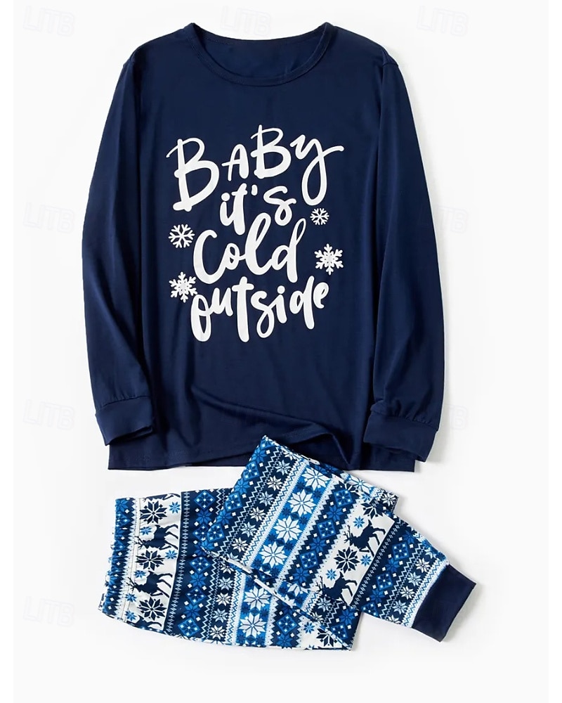 Family Pajamas Letter Christmas Pattern Home Print Dark Blue Long Sleeve Active Matching Outfits 2026 - $19.99 –P2