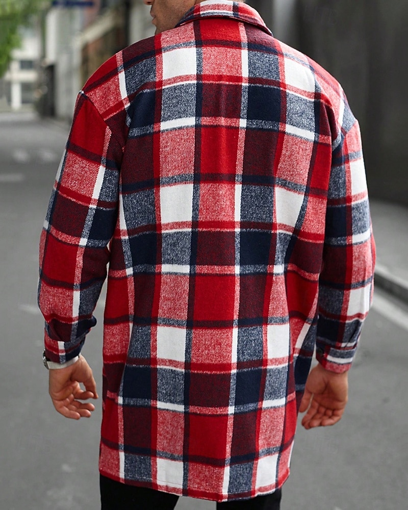 Bărbați Shacket Jachetă cămașă Jachete Iarnă Plisat Vacanță Purtare Zilnică Negru Roșu Vin Portocaliu Kaki Manșon Lung Rever Toamnă Iarnă Îmbrăcăminte Buzunar 2025 - $51.99 –P10