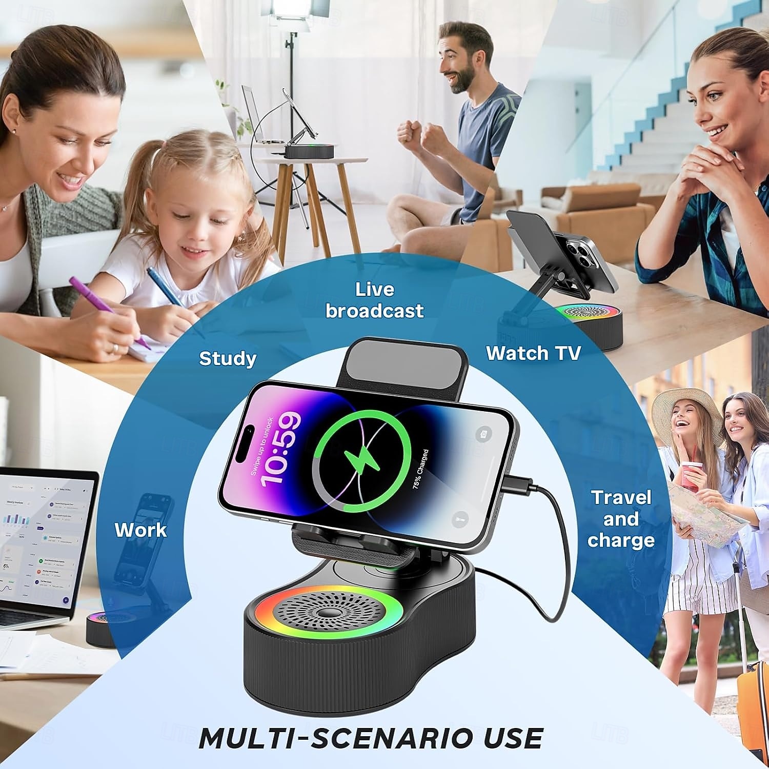 Suporte para celular com alto-falante bluetooth sem fio, alto-falante de indução com som surround hd para casa e exterior, compatível com iphone/ipad/samsung galaxy de 2025 por $17.99 –P6