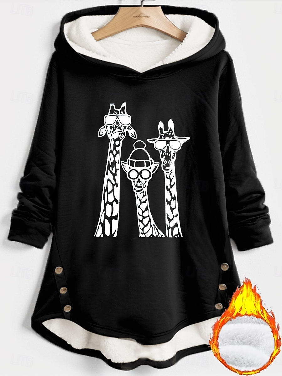 Felpa con cappuccio da donna felpa foderata in pile pigiama caldo felpe grafiche con animali calde casual morbide maniche lunghe lunghe casual stampa sportiva nera rosa rossa blu grigia autunno del 2025 a $29.99 –P5