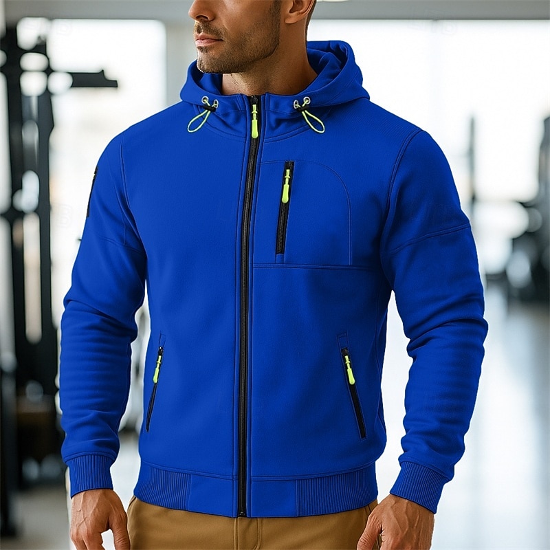 Per uomo Felpa con cappuccio Felpa con cappuccio a zip intera Felpa con cappuccio in pile Felpa con cappuccio tattica Nero Bianco Borgogna Blu marino Blu Con Cappuccio Semplice Cerniera Sport del 2025 a $23.99 –P7