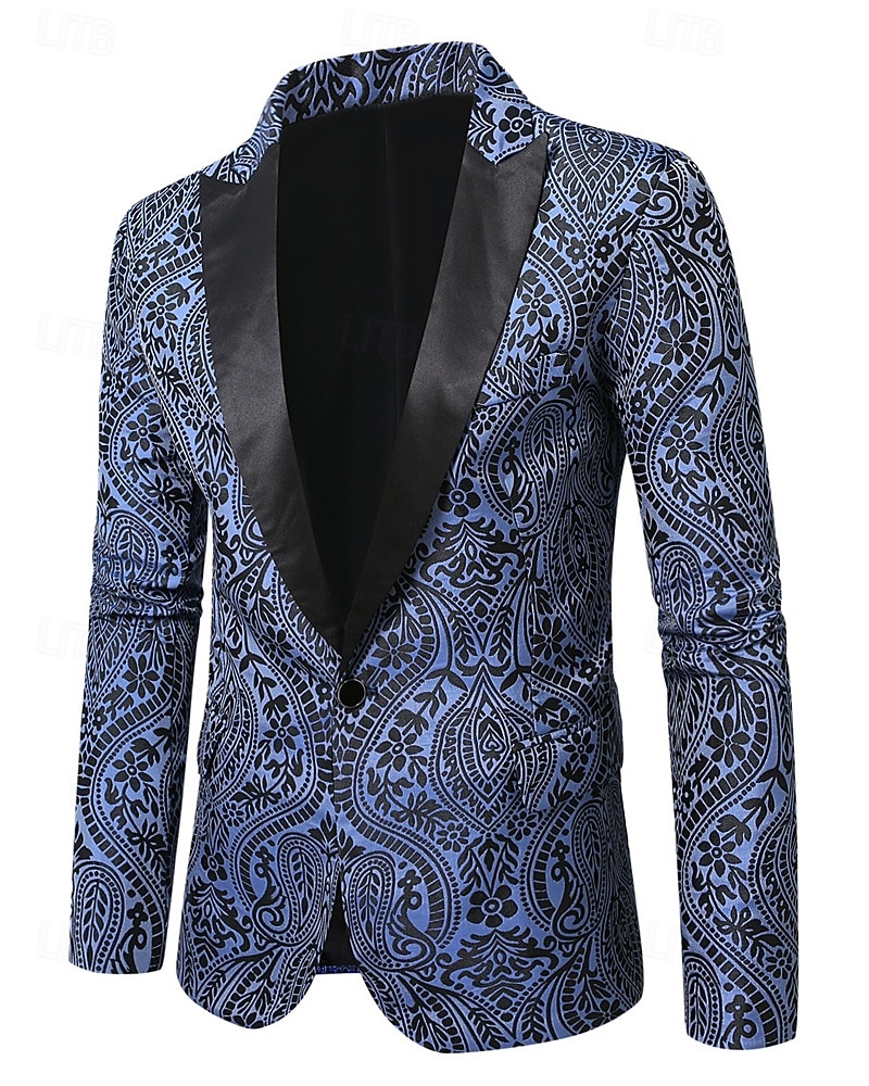 Per uomo Blazer Affari Cocktail party Ricevimento di matrimonio Moda Casual Primavera Autunno Poliestere Anacardi Tasca Bottoni Confortevole Monopetto Giacca Blu marino del 2025 a $58.99 –P3