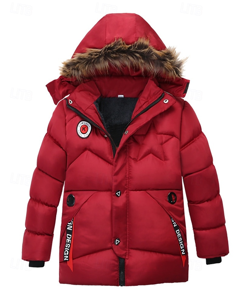 Kinder Jungen Daunenmantel Kapuzenjacke Oberbekleidung Buchstabe Langarm Reißverschluss Tasche Mantel Outdoor Täglich Schwarz Rote Marineblau Winter Ab 4 Jahren 2026 - $31.99 –P3