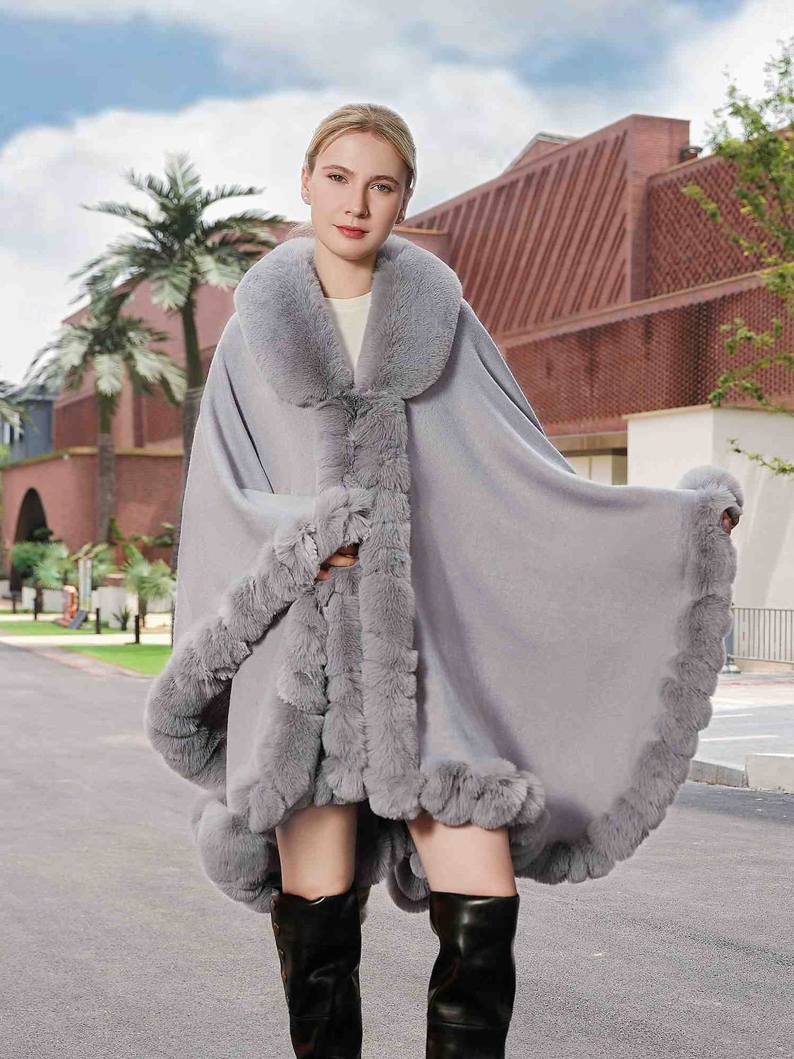 Pelssjal Elegant Hold Varm Ermeløs Flaggermusermer Polyester Bryllup Wrap Med Ren Farge Til Spesiell Leilighet Høst vinter 2025 - $142.99 –P6
