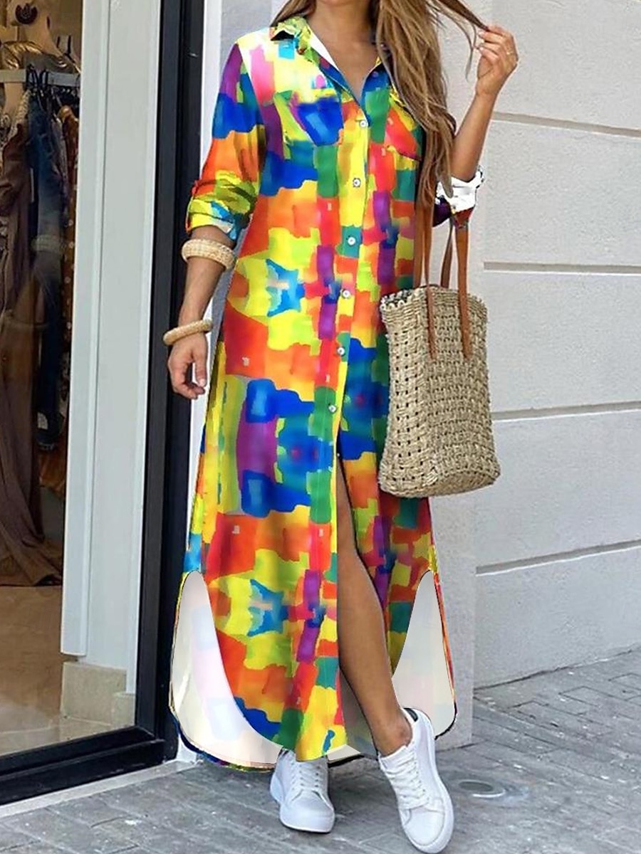 Pentru femei Rochie Maxi Rochie de schimb Casual Zilnic Dată Fit regulat Floral Grafic Manșon Lung Guler Cămașă Galben Roz Îmbujorat Roșu-aprins Albastru piscină Vară Primăvară Toamnă 2025 - $38.99 –P8