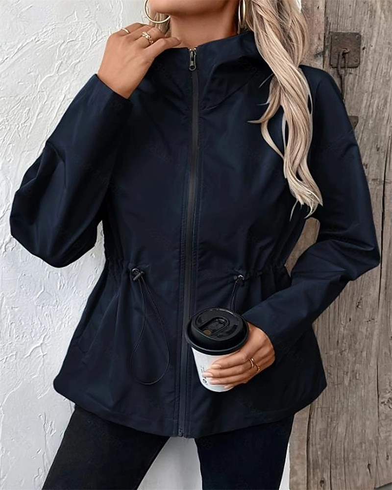 Mulheres Jaqueta casual Jaquetas de chuva impermeáveis Capas de chuva Prova-de-Água A Prova de Vento Zíper Bolsos Moda Ao ar livre Tecido Para Noite Final de semana Zíper Padrão Com Capuz Normal de 2025 por $29.99 –P2