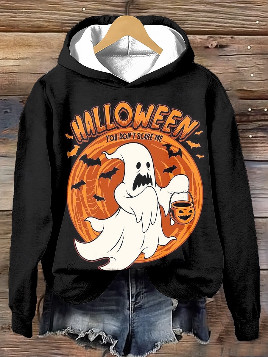 Halloween dámská mikina s kapucí pulovr oversize dlouhý rukáv běžný grafický čarodějnice módní potisk kapucí běžné svrchní kusy pouliční každodenní nošení stahovací potisk černá bílá fialová oranžová 2025 - $24.99 –P4