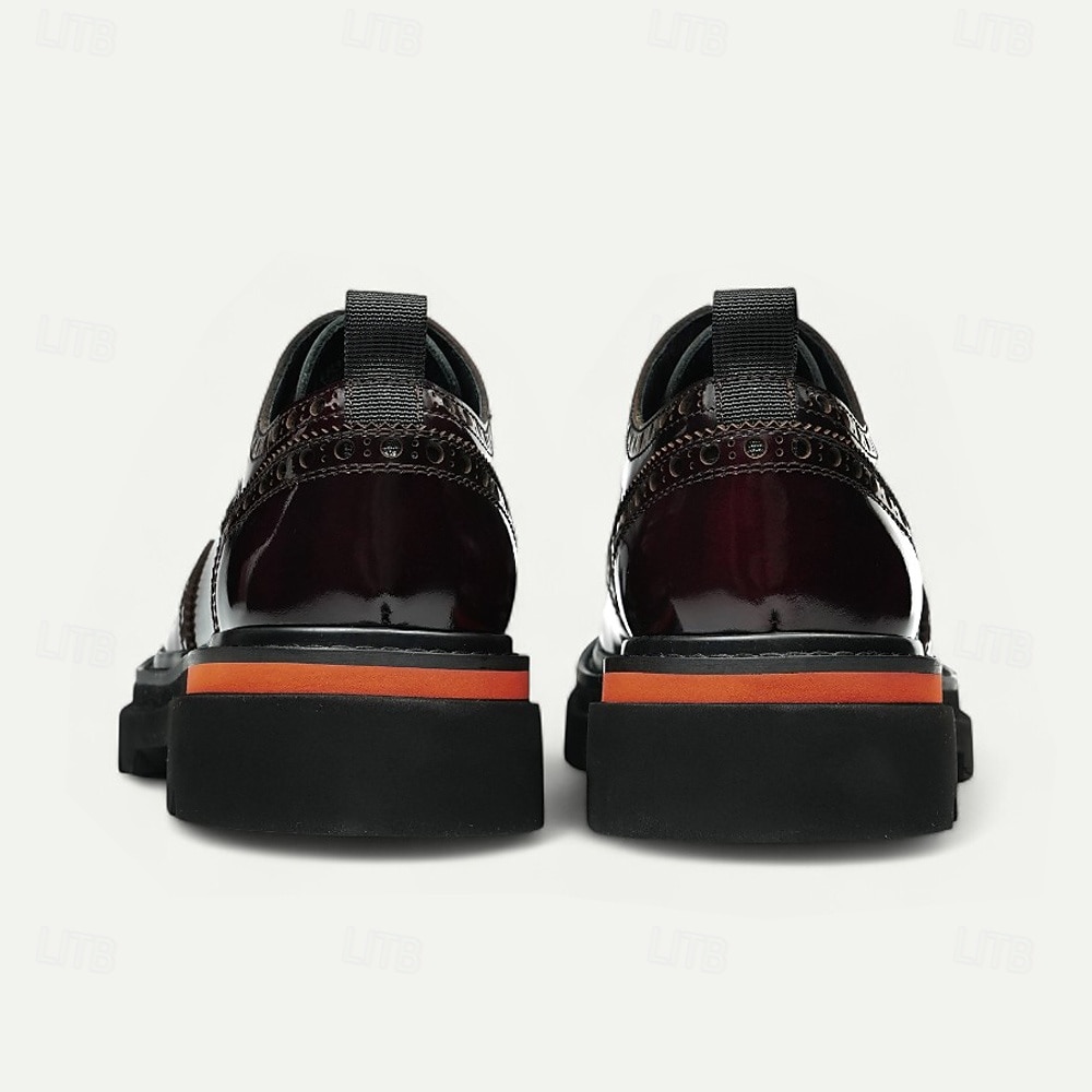 Herresko i ekte skinn med vingetupp og brogues, klassisk brunt formelt fottøy for kontor, banketter og bryllup 2026 - $119.99 –P5