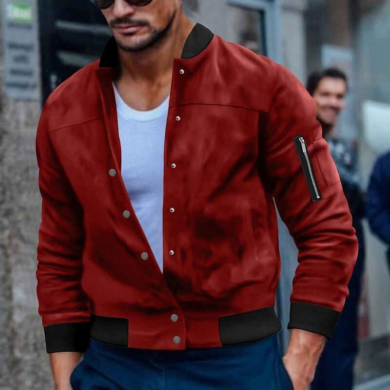 Per uomo Giubbotto bomber Giacca Casual Giacca in camoscio Vacanza Quotidiano Caldo Tasca Autunno Inverno Semplice Moda Classico Collo alla coreana Regolare Nero Rosso Blu marino Marrone Verde Giacca del 2025 a $36.99 –P20