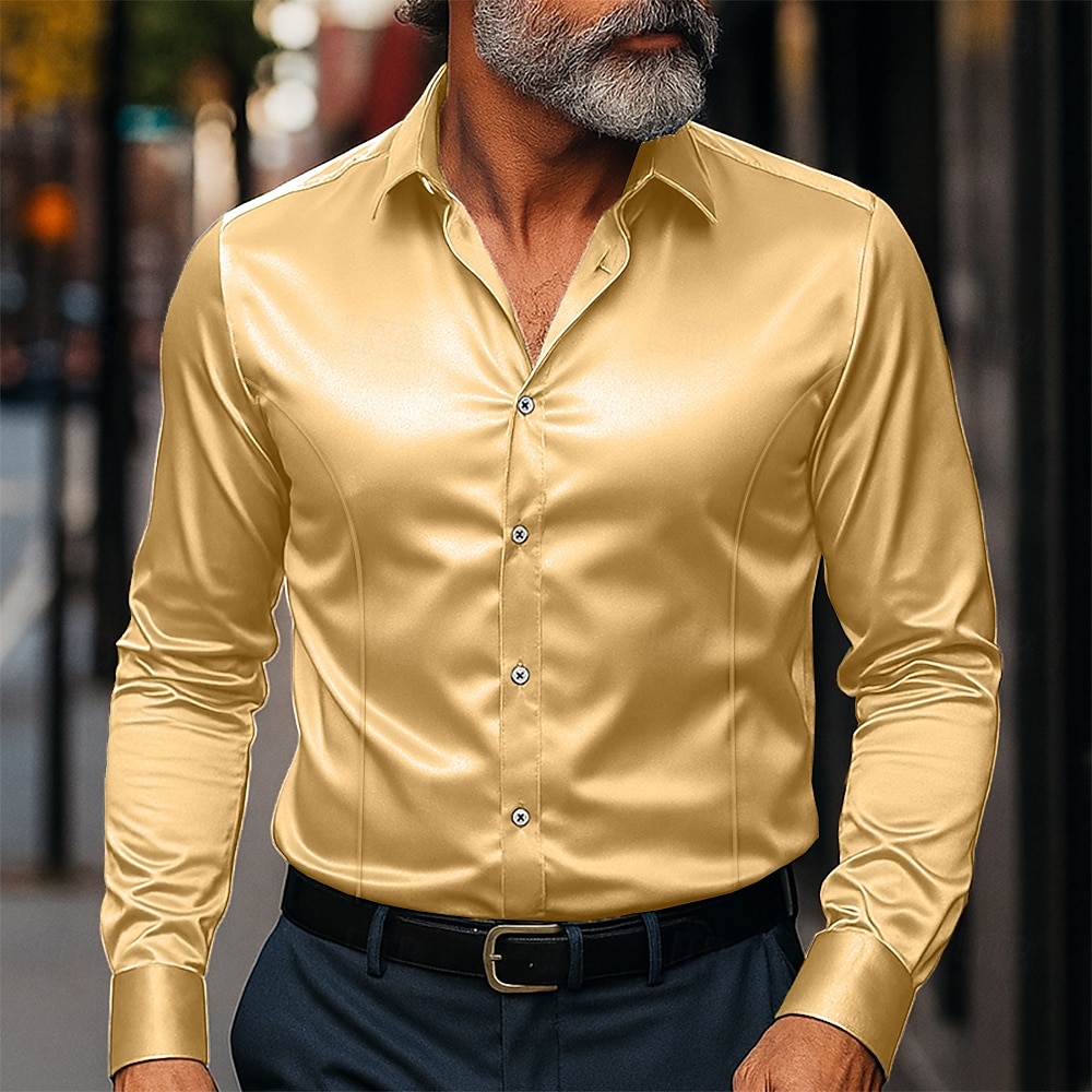 Per uomo Camicia Come la seta Camicia in raso Camicia elegante Camicia casual Camicia con Bottoni Semplice Formale Affari Nero Bianco Giallo Rosa Manica Lunga Bavero Primavera & Autunno Tutte le del 2025 a $21.99 –P5
