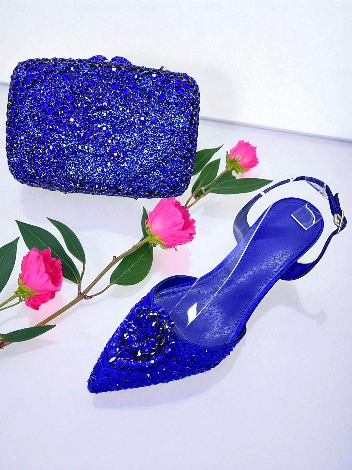 Комплект из женских зеленых туфель на каблуке со стразами и клатча — элегантные туфли с открытой пяткой и сумочка для коктейльной вечеринки или официального случая 2026 - $169.99 –P3