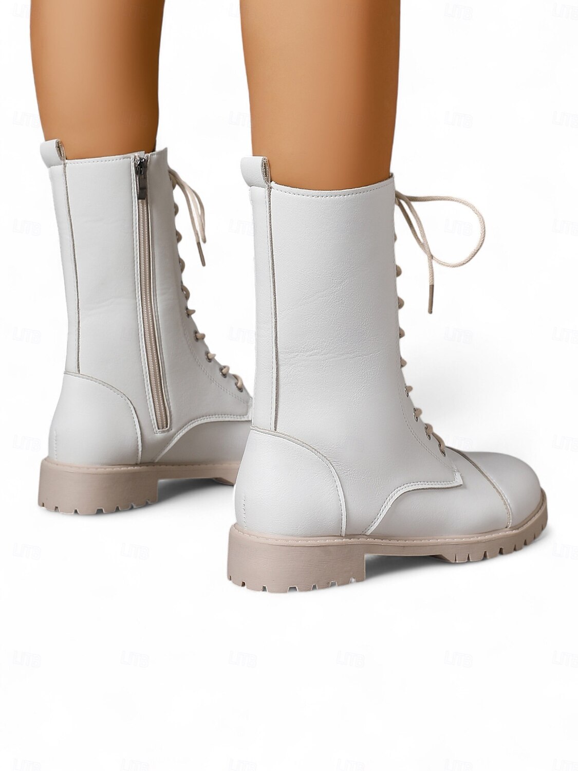 Botas de combate femininas brancas com cadarço e zíper lateral, calçados urbanos estilosos de 2025 por $32.99 –P4