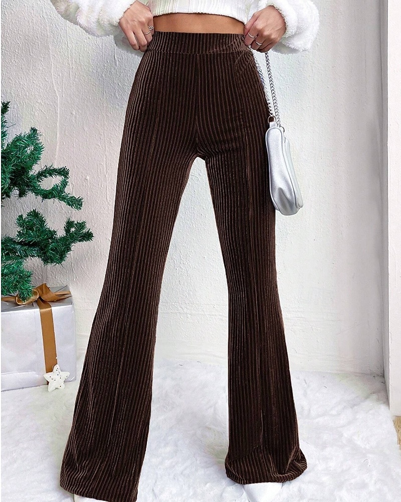 Mulheres Perna larga Calças de Veludo Calças Roupa de rua Casual Comprimento total Natural Tecido Cintura elástica Confortável Ao ar livre Férias Para Noite Vinho Pavão Azul Rosa claro cáqui Outono de 2026 por $22.99 –P13