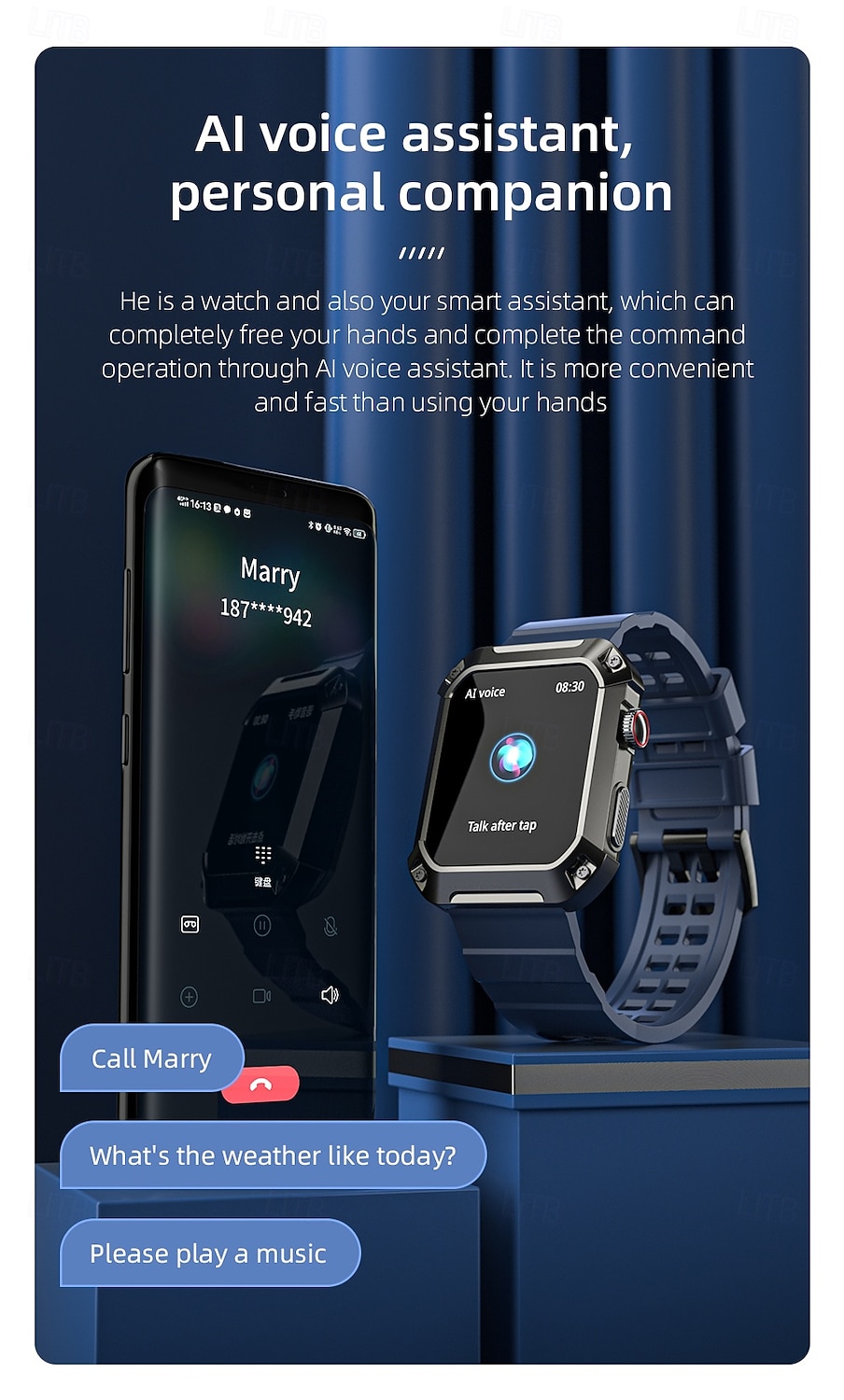 2025年 LOKMAT OCEAN 2 PRO スマートウォッチ 1.85 インチ スマート·ウォッチ ブルートゥース 歩数計 着信通知 アクティビティトラッカー と互換性があります Android iOS 女性 男性 長時間スタンバイ ハンドフリーコール 防水 IP68 51mmウォッチケース  コレクション – $35.99 –P6