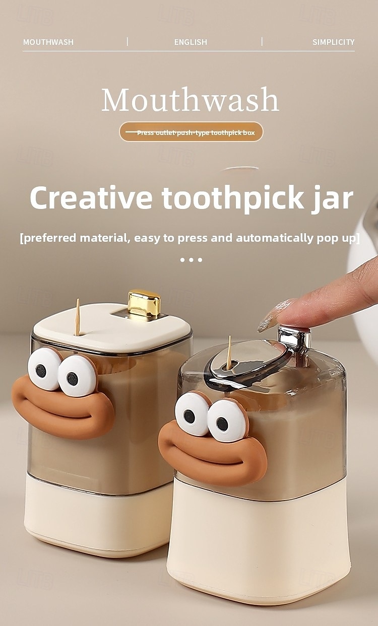 distributore automatico di stuzzicadenti a comparsa, design creativo a pulsante con simpatici adesivi a forma di cartone animato, ideale per l'uso in cucina e sul tavolo da pranzo del 2025 a $7.99 –P9