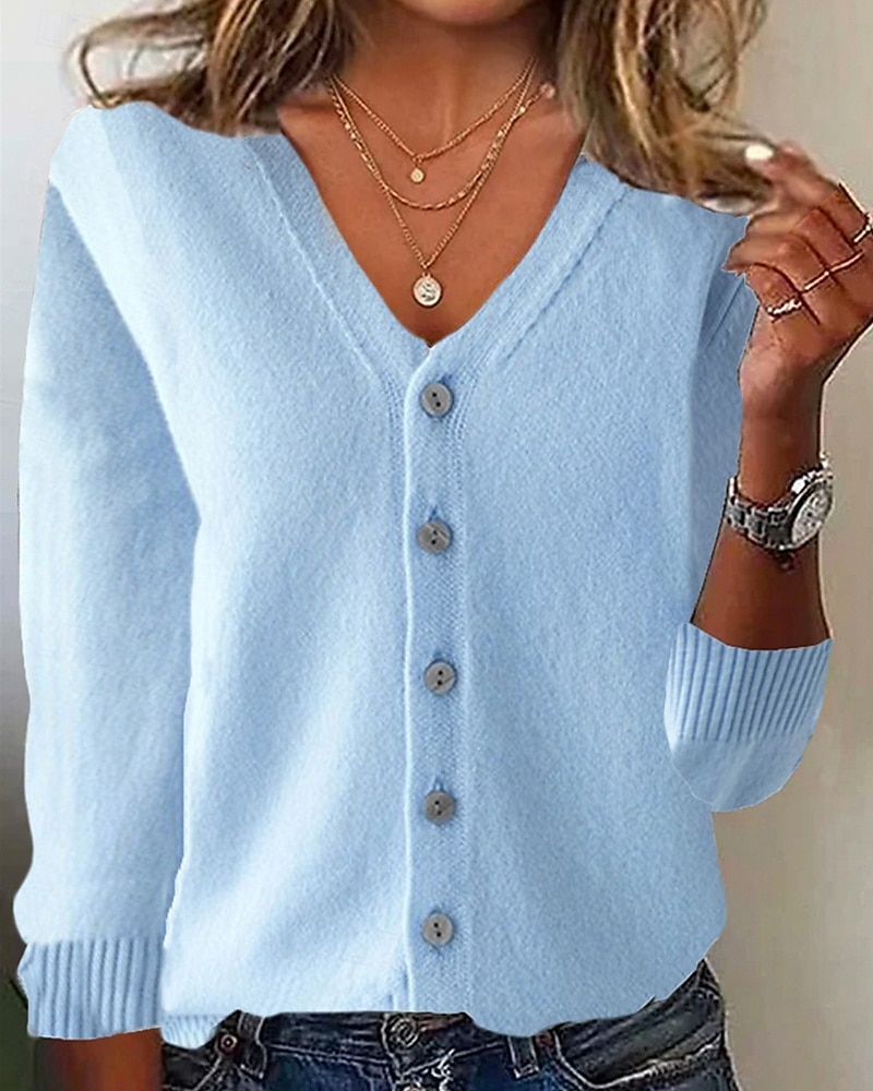Per donna Felpa Cardigan Moda Streetwear Quotidiano Tinta unica A Coste Scollo a V Lavorato a maglia Manica Lunga Top Regolari Maglia Ferie Uscire Weekend Nero Bianco Autunno Inverno del 2025 a $9.99 –P14