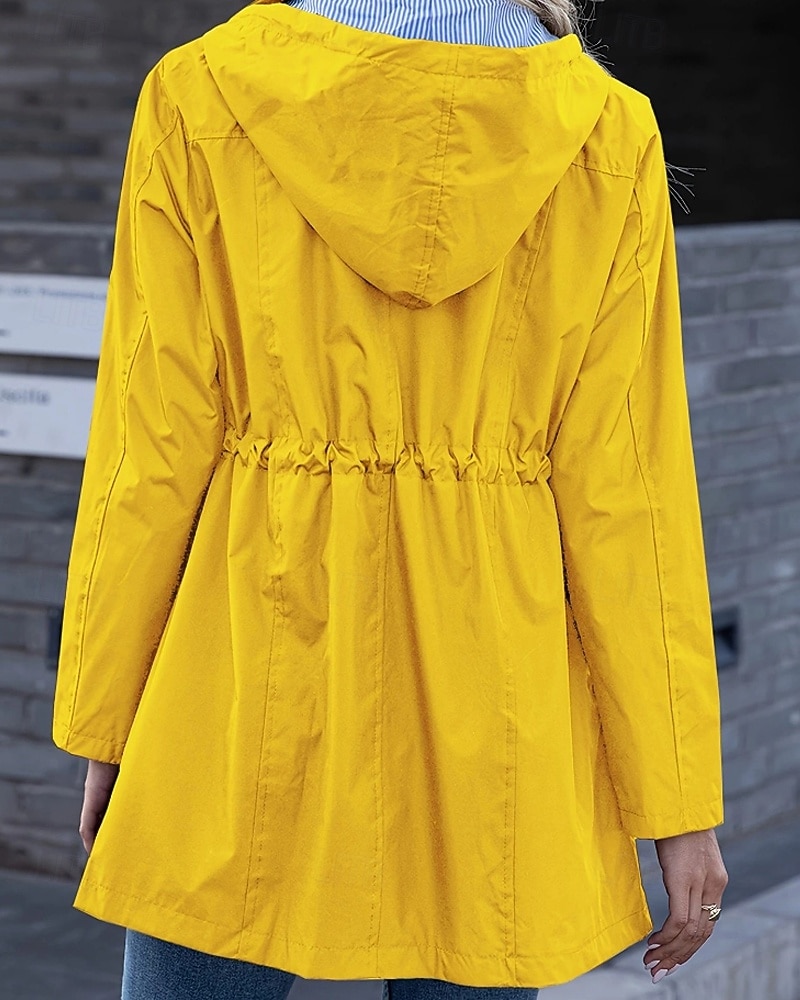 Mulheres Casaco com capuz Jaquetas de chuva impermeáveis Capas de chuva Manter Quente Confortável Zíper Bolsos Ao ar livre Casual Tecido Para Noite Casual / Diário Zíper Padrão Com Capuz Normal Manga de 2025 por $29.99 –P7