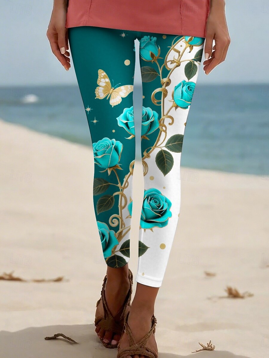 Per donna Pantaloni Leggings Streetwear Casual Lunghezza intera Vita Alta Floreale Elastico in vita Stampato Traspirabilità Confortevole Elasticizzato Vacanza Streetwear Abbigliamento quotidiano Blu del 2026 a $19.99 –P3