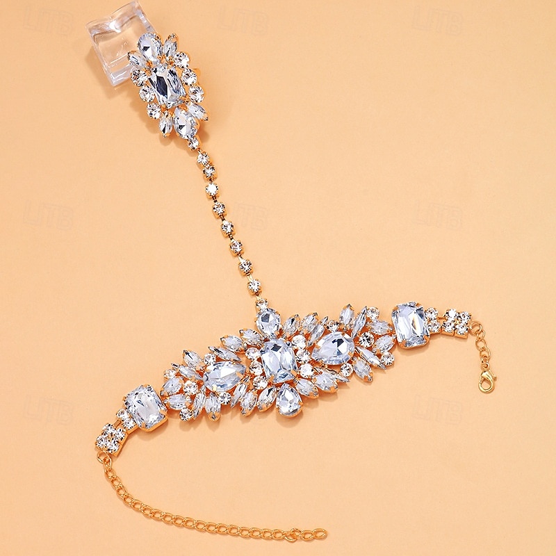 Women's Silver Rhinestone Hand Chain Bracelet with Statement Ring, Glamorous Jewelry for Parties and Special Occasions 2025 - $18.99 –P4