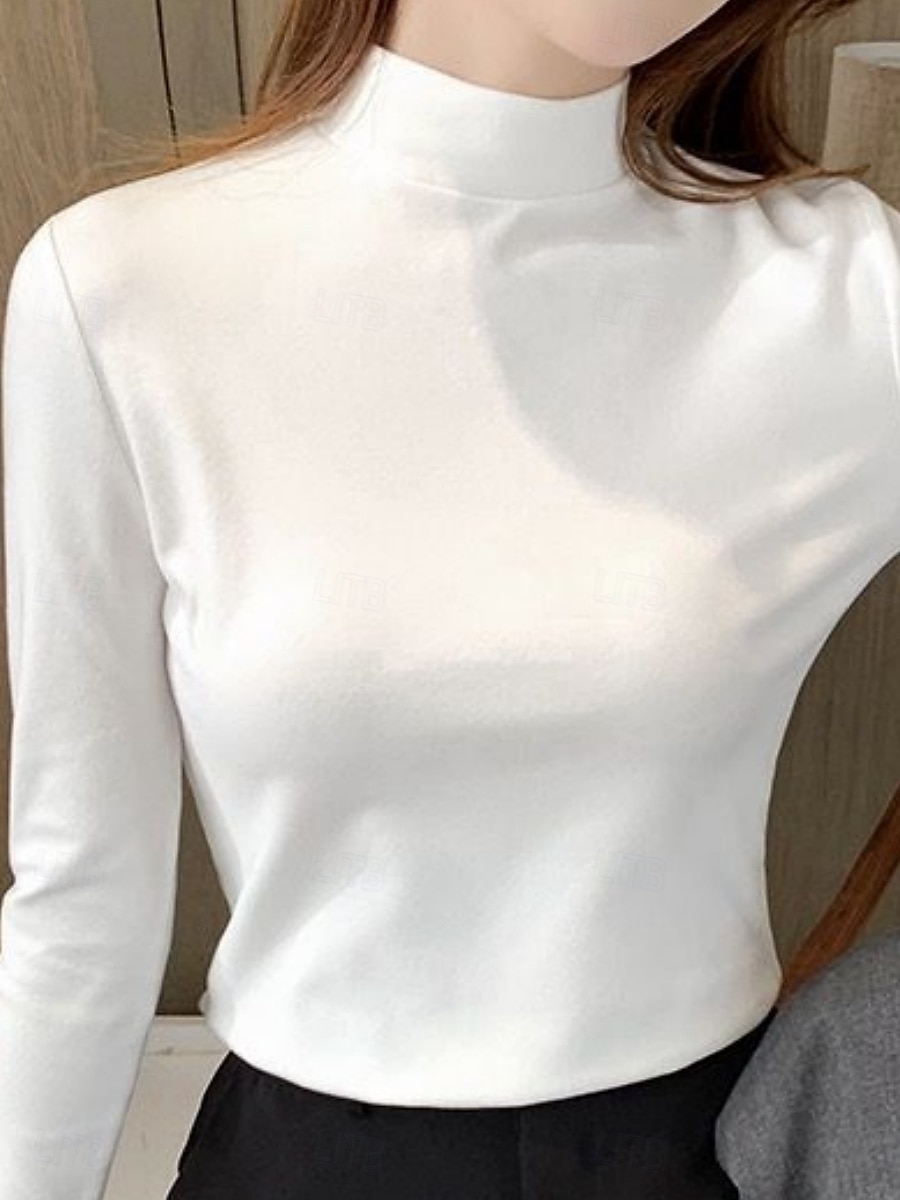 Damskie Bluzka Kwiaty Elegancki Podstawowy Codzienny Długi rękaw Wysoki Zwykłe topy Codzienny Czarny Biały Żółty Rumiany róż Brązowy Jesień Zima 2025 - $15.99 –P9