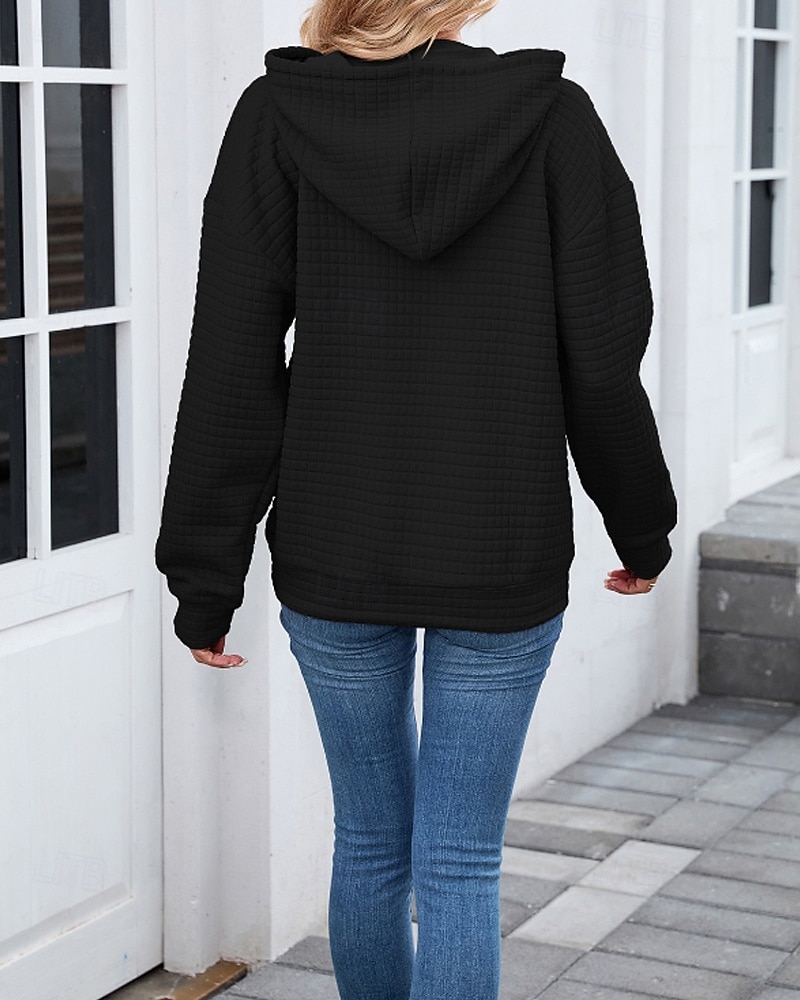 Damen Textur Bluse Kapuzenpullover Tasche Einfach Streetwear Lässig Langarm Mit Kapuze Normale Oberteile Straße Ferien Ausgehen Schwarz Rosa Braun Khaki Grau Herbst 2026 - $25.99 –P20