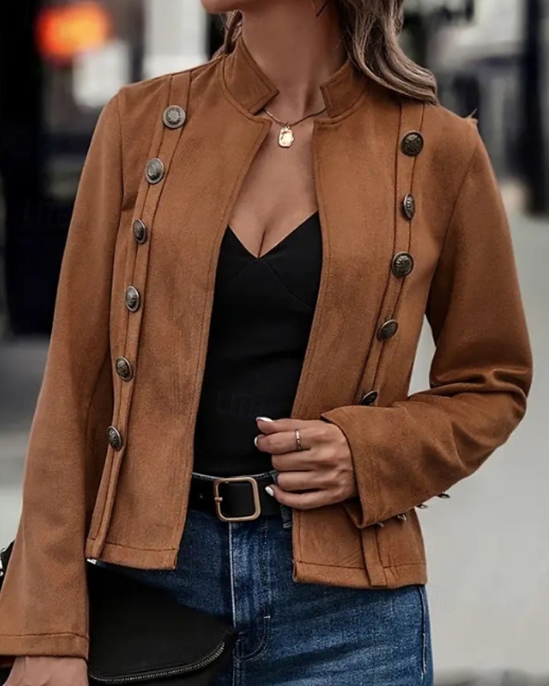 Γυναικεία Casual Jacket Άνετο Κουμπιά Ενεργό Καθημερινό Σκέτο ΕΞΩΤΕΡΙΚΟΥ ΧΩΡΟΥ Δρόμος Αργίες Καθημερινά Ρούχα Σταυρωτό Κανονικό Όρθιος Γιακάς Κανονικό Μακρυμάνικο Εξωτερικά ενδύματα Μαύρο Καφέ 2025 - $34.99 –P1