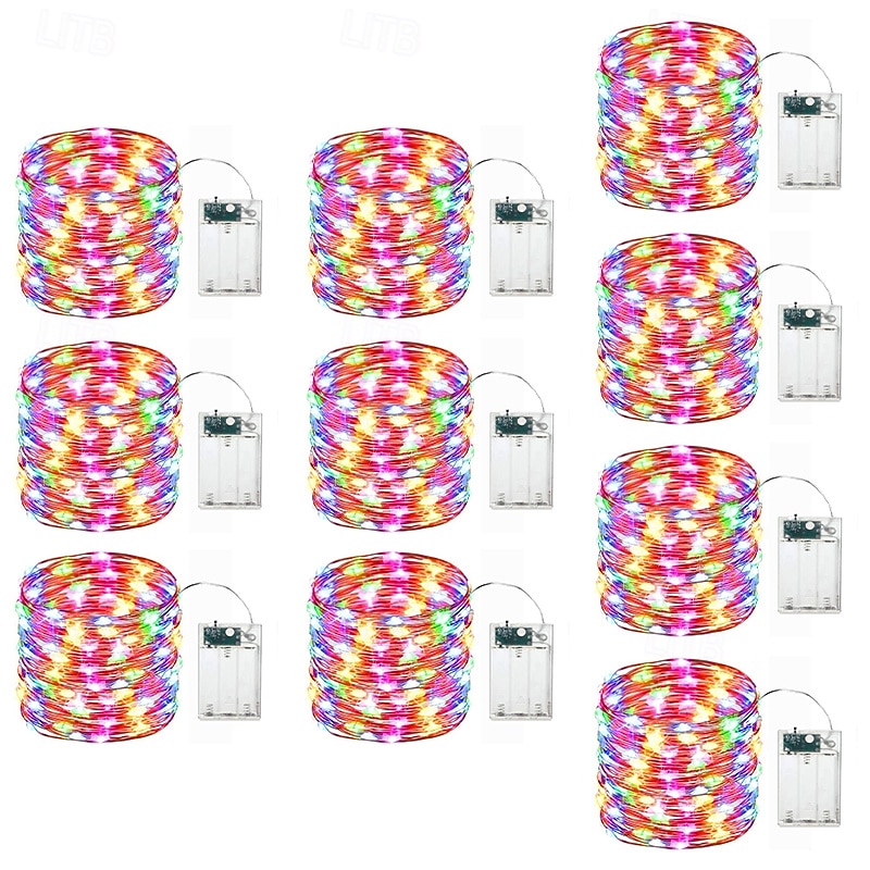 10 pezzi 5m/16,4ft 50 perline a led luci a stringa per Halloween Natale matrimonio San Valentino festa atmosfera interna ed esterna decorazione stringa di luci scatola batteria AAA funzione timer del 2025 a $23.99 –P15