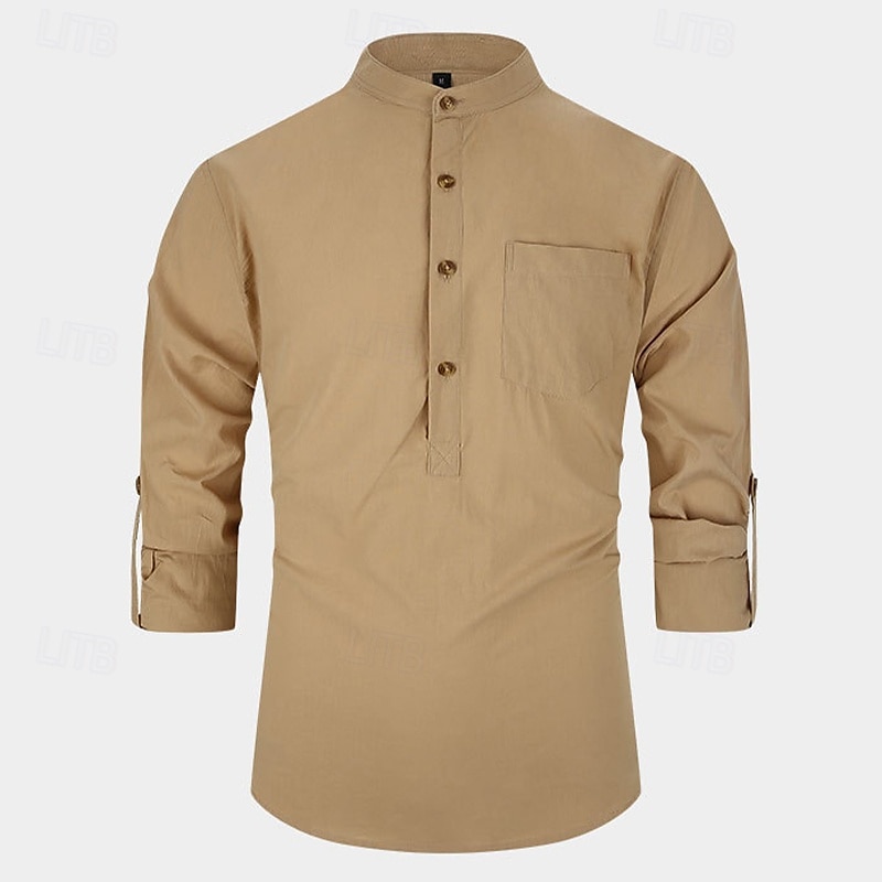 Per uomo Camicia Camicia con colletto alla coreana Camicia popover Camicia casual Nero Bianco Giallo Rosso Blu marino Manica Lunga Semplice Henley Quotidiano Uscire Tasca Frontale Abbigliamento del 2025 a $23.99 –P10