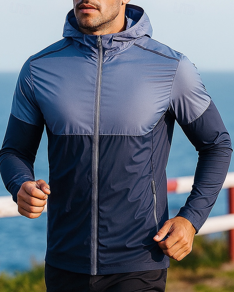 Herren Farbblock Kapuzenjacke Sportjacke Herbst Langarm Athleisure Sonnenschutz Leicht Outdoor Reise Sport Blau Weiß Grün Sportbekleidung Sportkleidung 2026 - $31.99 –P5