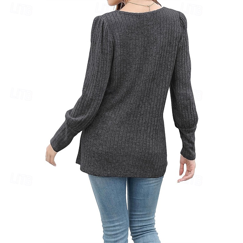 Femmes Chemisier texturé T-shirt Uni Mode Moderne manche longue Col carré Hauts Réguliers Quotidien Sortir Boutons Bordeaux Noir Rouge Marron clair Bleu Printemps Automne de 2025 ? $21.99 –P10