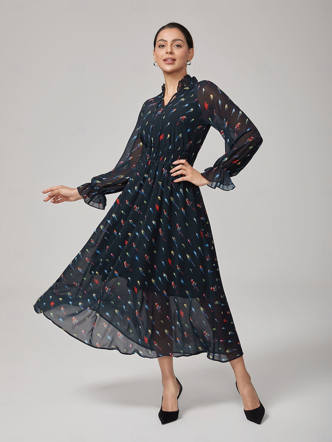 Mulheres Vestido casual Vestido Longo Vestido Maxi Preto Manga Longa Papagaio gravata na frente Primavera & Outono Estações Cruzadas Decote V Férias S M L de 2025 por $86.99 –P1