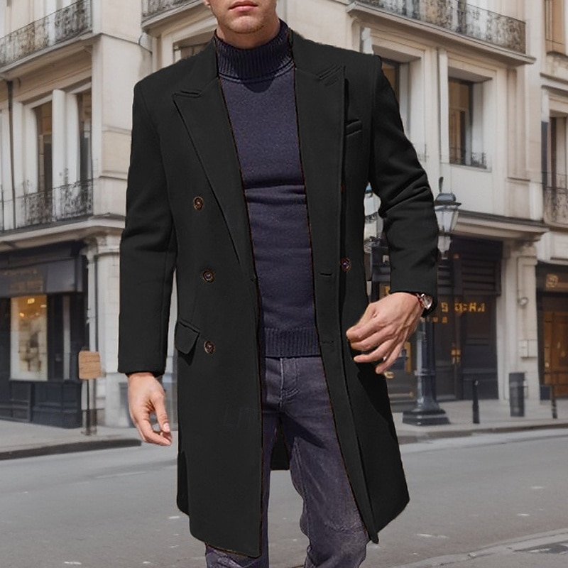 Herren Mantel Trenchcoat Langer Trenchcoat Urlaub Täglich Herbst Winter Polyester Winddicht Warm Oberbekleidung Bekleidung Mode Klassisch Einfach Tasche Revers Doppelreihig 2025 - $44.99 –P10
