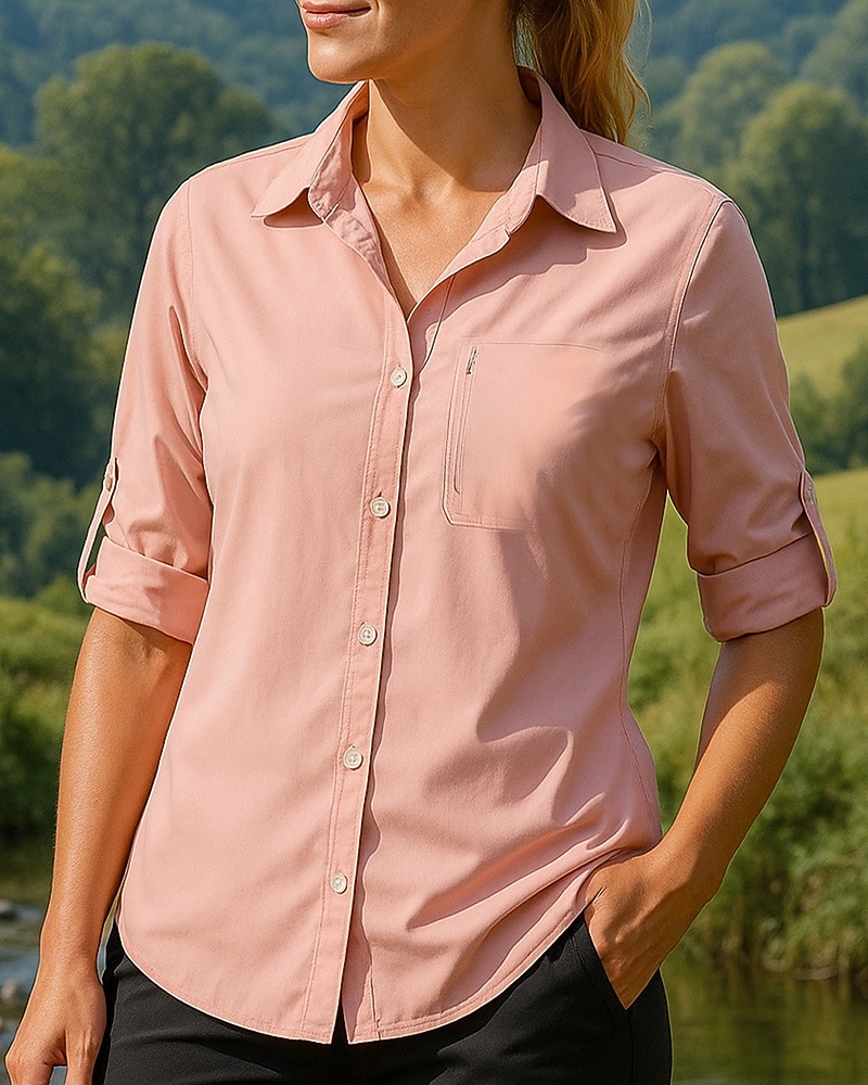 Per donna Maglietta informale cima dell'escursionismo Manica Lunga Collo ripiegato Top Esterno Traspirante Primavera Autunno Poliestere Bianco Rosa Verde militare Tennis Golf Corsa del 2026 a $24.99 –P1