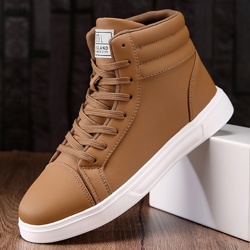 Men's Green Faux Leather High-Top Sneakers with Black Sole, Fashion Lace-Up Casual Shoes for Streetwear, Parties and Daily Wear 2025 - $46.99 –P3