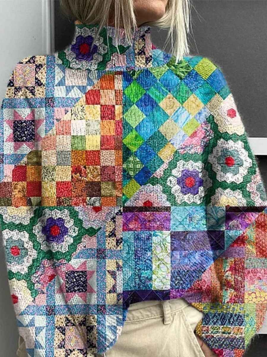 Dámské Mikina s kapucí s kapucí Geometrický Pléd Barevné bloky Šik ven Na běžné nošení Dlouhý rukáv Kapuce Běžné topy ulice Dovolená Kapsy Tisk Vodní modrá Fialová Fuchsiová Podzim Zima 2025 - $23.99 –P1