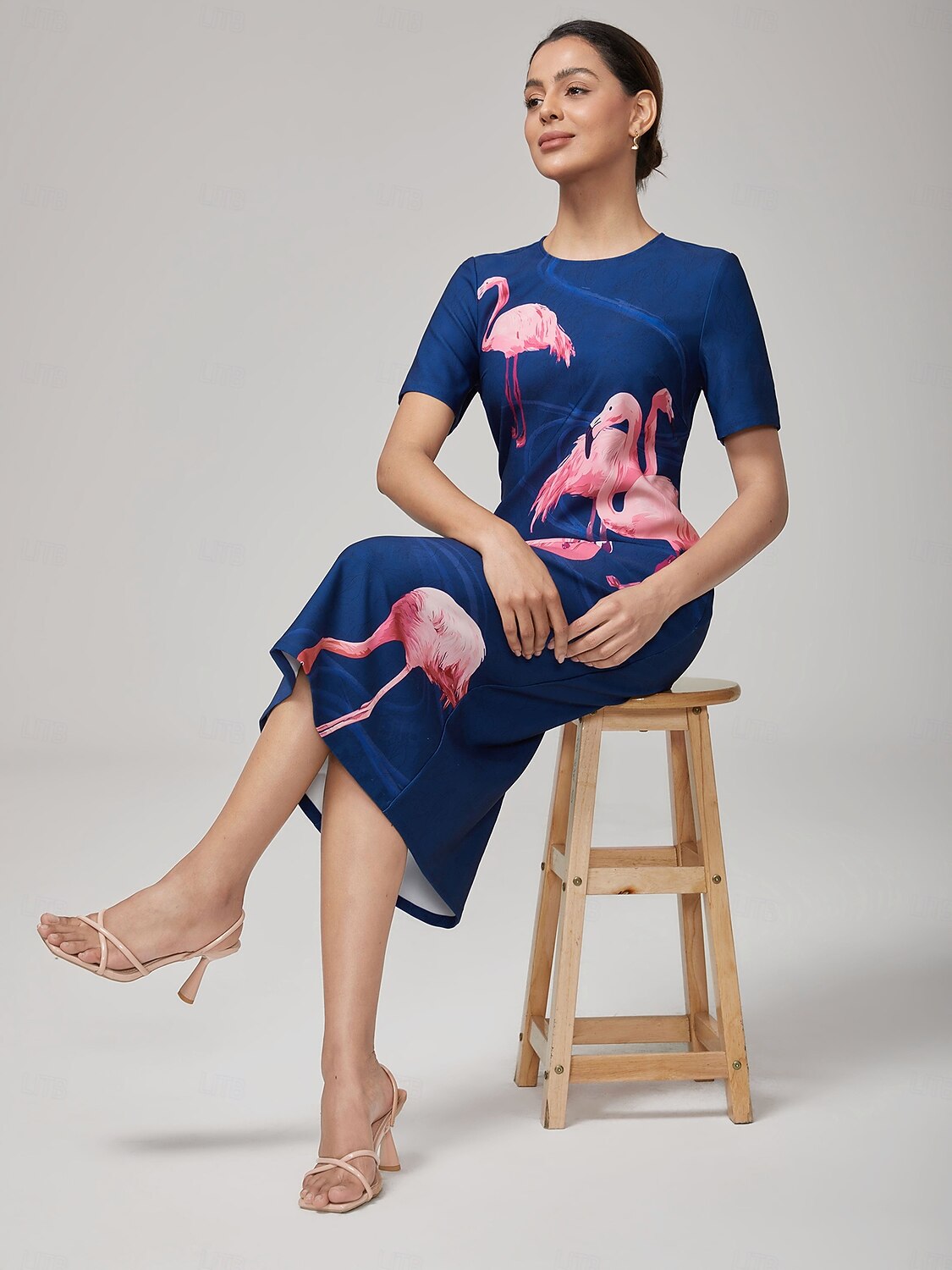 vestido longo elástico com estampa de flamingo de 2025 por $71.99 –P5