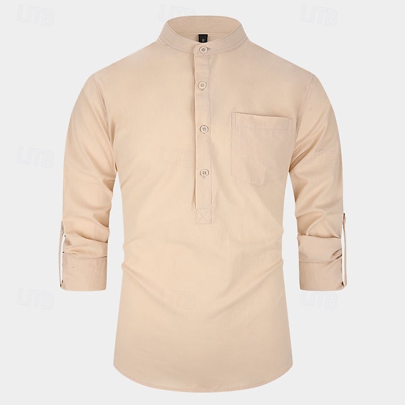 Per uomo Camicia Camicia con colletto alla coreana Camicia popover Camicia casual Nero Bianco Giallo Rosso Blu marino Manica Lunga Semplice Henley Quotidiano Uscire Tasca Frontale Abbigliamento del 2025 a $23.99 –P13