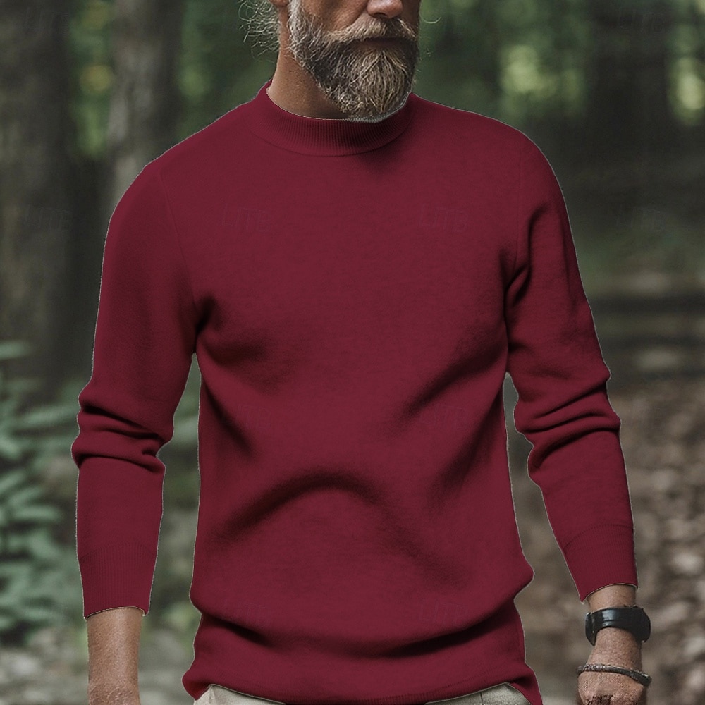 Men's Pullover Sweater Jumper Knit Sweater Ribbed Knit Regular Tops Knitted Plain High Neck Fashion Basic Vacation Daily Wear Clothing Apparel Fall Winter Wine Black S M L 2026 - $36.99 –P3