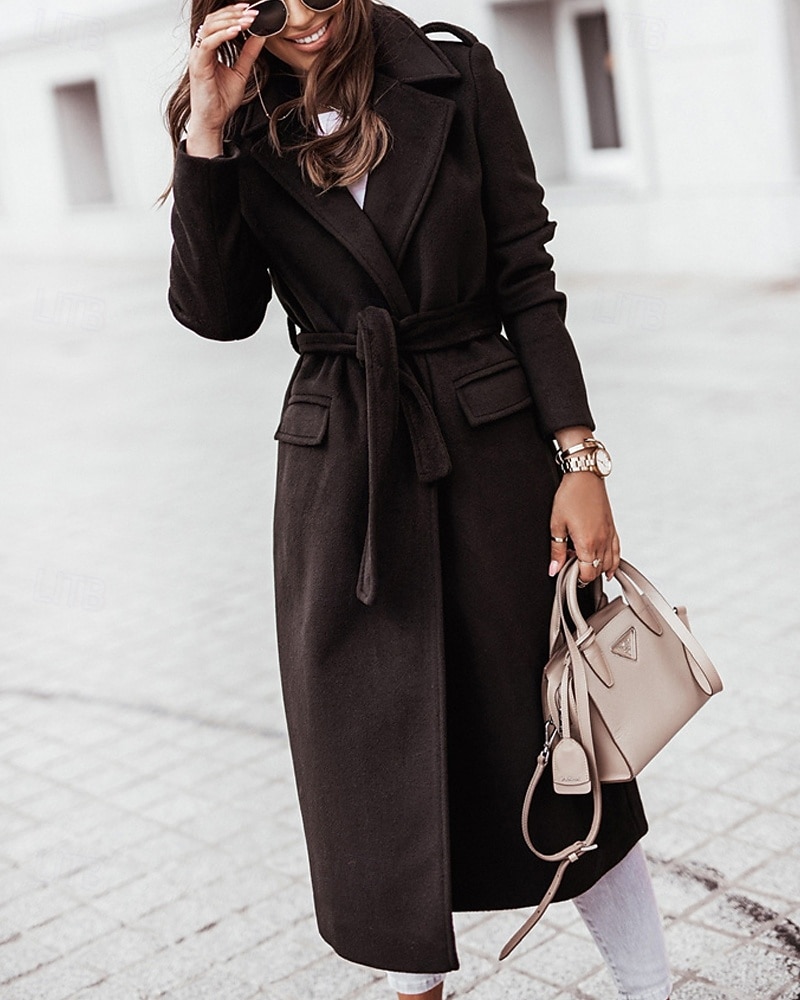 Femmes Manteau Trench Chaud Confortable Avec Poches Mode Moderne Occasionnel Uni Sortir Week-end Simple Boutonnage Long Col Rabattu Coupe régulière manche longue Vêtements d'extérieur Noir Blanche de 2025 ? $33.99 –P2