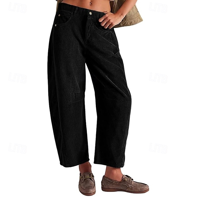 Women's Corduroy Pants Slacks Straight Streetwear Casual Full Length Natural Plain Rivet Zipper Comfortable Street Holiday Daily Wear Black Pink Dark Gray Green Fall Regular Fit 2026 - $26.99 –P6