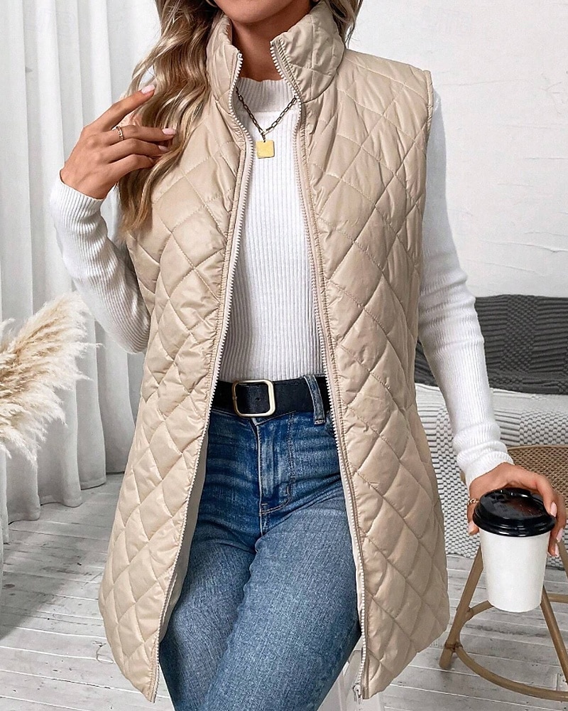 Per donna Gilet Caldo Confortevole Cerniera Tasca All'aperto Casual Semplice Ferie Weekend Cerniera Lungo Collo alla coreana Vestibilità regolare Senza Maniche Capispalla Nero Albicocca Inverno del 2026 a $33.99 –P2