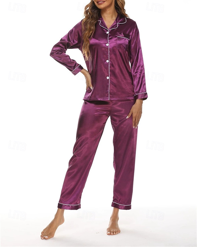 Γυναικεία Σαλόνια Μοντέρνα Καθημερινό Μαλακή Μονόχρωμες Σατέν Μεταξωτές Πιτζάμες Πιτζάμες Κουμπιά Παντελόνι Καθημερινά Κρεβάτι Μακρυμάνικο Πέτο Μπλε Λίμνης Μαύρο Σαμπανιζέ Κρασί Βυσσινί 2026 - $25.99 –P7